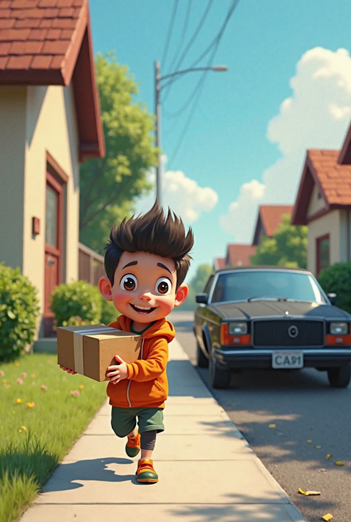 A boy stand with his car