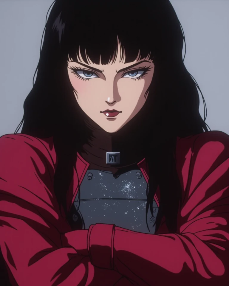 ((((retro anime)) of a gothic vampire piloting a gothic ruby mech)), (from below), close-up, (fisheye), ((gothic (control panels) everywhere)), ((mature)), ((vampiric)), (iridescent bodysuit), lace accessories, dark big lips, ((baroque pilot seat)), ((leaning back sitting pose)), ((elegant)), (((serious tone))), futuristic, top spacecraft control panel, ((dark place)), ((low-light)), intricate control panel details, 1990s (style), [blushing], sweat, masterpiece, claustrophobic, sparkles, red aura, limited colors