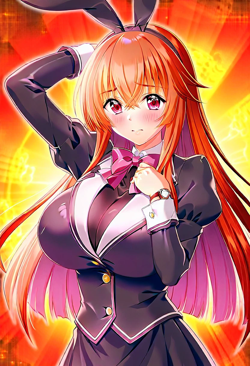 Pink hair girl,curly wavy hair,yellow eyes,big breast,((bunny suit)),casino,illustration,highest quality,ultra-detailed,vivid colors,studio lighting,sharp focus (best quality,4k,8k,highres,masterpiece:1.2),extremely detailed eyes and face,longeyelashes,anime,luxury,night scene,beautiful detailed lips,glowing lights,sexy vibe,lively atmosphere,game tables,fancy decorations,golden chandeliers,expensive gambling chips,winning smiles,cocktail glasses,cigarette smoke,confident poses,high-class,rich aesthetic,card games,roulette wheel,playing cards,slot machines,poker chips,money stacks,excitement,thrilling suspense,luck,entertainment.