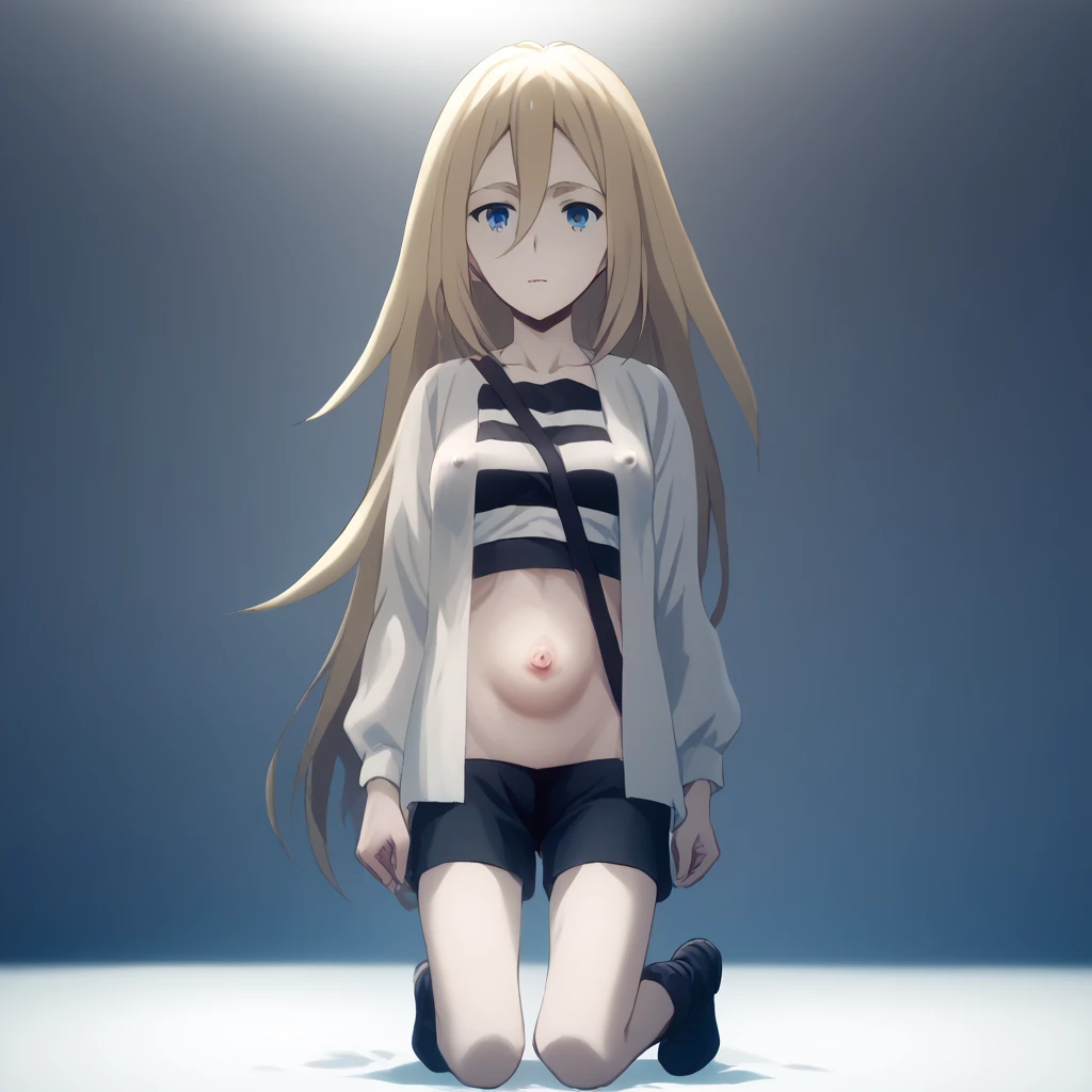 whole body , big, people々 girl, Very detailed, Super Detail, Ultra-high resolution, whole body, (Realistic: 1.4), (highest quality), (Best Shadow), Attention to detail, (big: 1.3), puffy nipples, eyes without highlights, Melancholic expression, climax, Eyes Heart, blonde, Spread your legs, ((Put your hand in your crotch)),