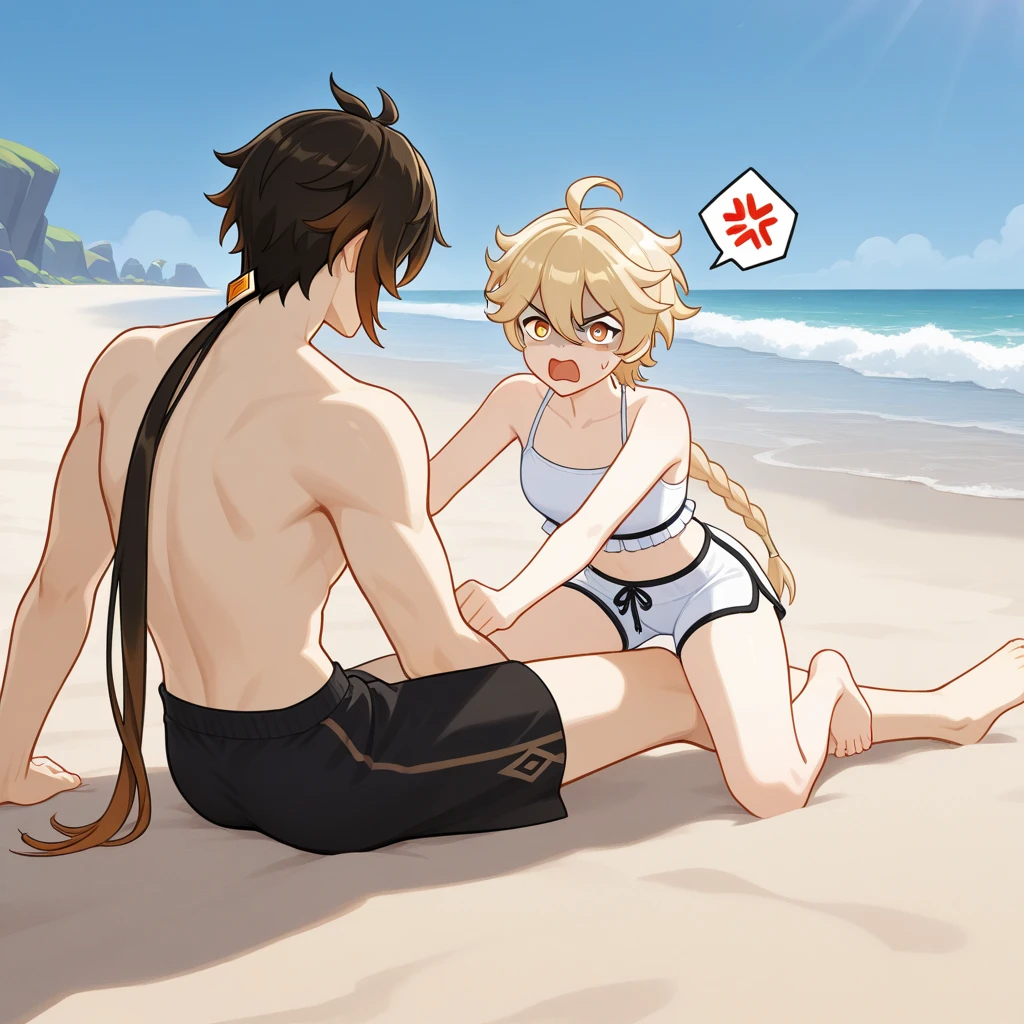 super fine illustrations,Animate,1 boy,Lewd expression,Sexy,Gay,pleasant sensation,vehement,perspired,Shirtless,Heart to eye,Ponytail hairstyle,Parted bangs,blond hairbl,Purple eye,White skin,Full body like,Femininity,Wear only briefs,There is a milky white liquid on the body,There are pronounced male genitalia,One man only,drools,drenched all over the body,Precise legs,
