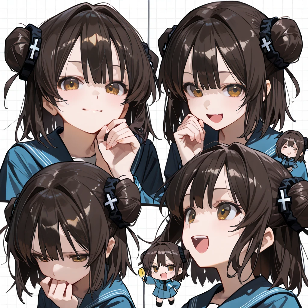 Ichige style, hair ornaments, Side Ponytail, smile, View your viewers, neckerchief, Upper Body, 心臓 hair ornaments, cardigan, Sailor collar, Seraphim, black bangs, Yellow Eyes, Mouth closed, Long Hair, Brown eyes, star (symbol)、Micro Bikini、Big Tits