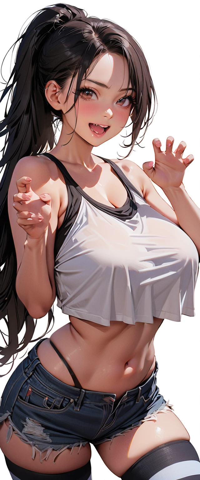 1girl, best quality, amazing quality, very aesthetic, absurdres,masterpiece, white background, simple background, ,black hair,brown eyes,,one-piece swimsuit, ,school swimsuit,twin tail,flat breast, half-closed eyes,rolling eye,sweat,heavy breathing,focus face,masterpiece,tongue out,open mouth,