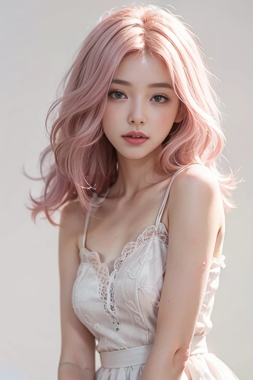 ((Highest quality, 8K, masterpiece: 1.3)), One girl, The beauty of slim abs: 1.3, (Hairstyle Casual, Big Breasts: 1.2), dress: 1.1, Super detailed face, Delicate eyes, double eyelid, smile, Sandy Beach、Puffy nipple、pubic hair、Pink Hair
