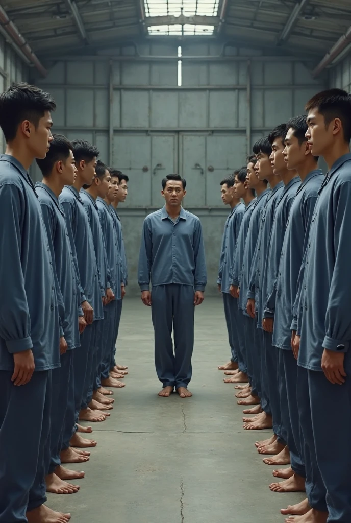 Realistic、beautiful、A large group of young Japanese men、Completely naked、Full nudity、Health checkup venue、Butt Exposed、Face turned to the side、Opposite is an elderly doctor wearing a white coat