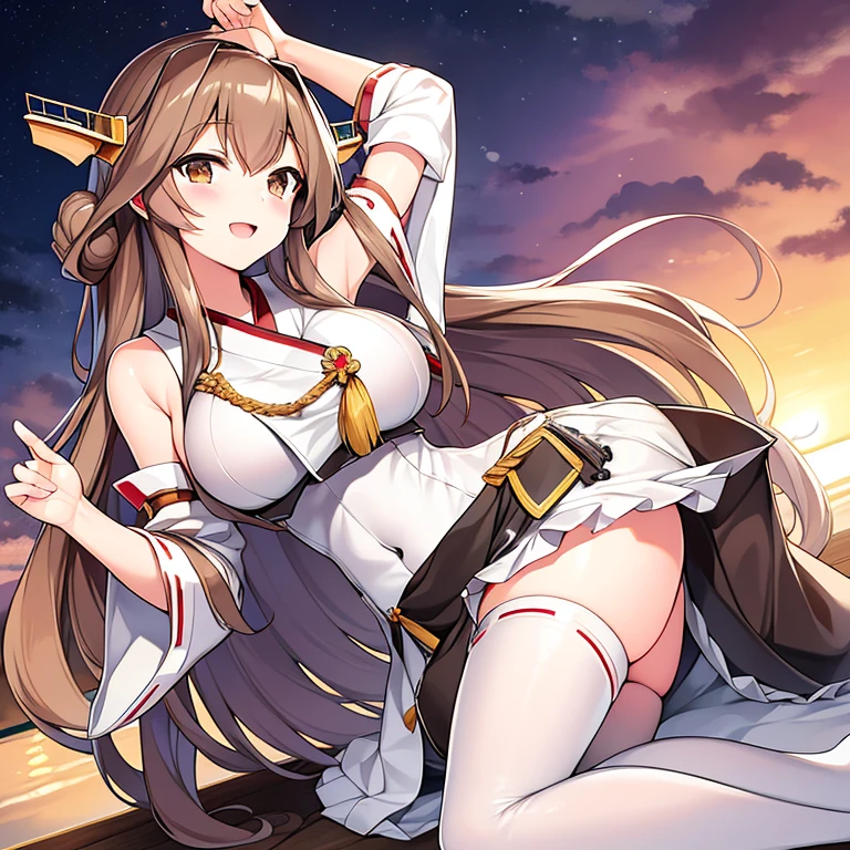 Ship Kongo, kongou, Ahoge, Brown Hair, Double good, Hair Bun, hair band, headgear, Long Hair, (Purple eyes:1.1),
Breaking boots, Removable sleeves, kimono, Non-traditional Shrine Maiden, Ribbon trim, Sleeves edged with ribbon, Thigh-high boots, Wide sleeves,
壊す looking at viewer, smile, blush, Full body,Standing Break Living, Office Room, Break the lower body (masterpiece:1.2), highest quality, High resolution, unity 8k wallpaper, (shape:0.8), (Beautiful details:1.6), Highly detailed face, Perfect lighting, Extremely detailed CG, (Perfect hands, Perfect Anatomy),(panties) Skirt Lift,