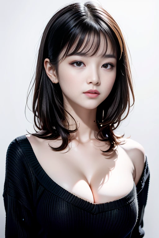 Bangs,low twintails,(Very large breasts:1.2),(Best Quality,masutepiece:1.2),1girl in,1girl in,Solo,Fair skin,Half-length,8K,超A high resolution,ultra-detailliert,Best Quality,Looking at Viewer,Perfect Lighting,Flat light,Ultra High Quality,超A high resolution,masutepiece,Photorealistic,Detailed face,Perfect Anatomy,(Black underwear),(Simple background),full body Esbian