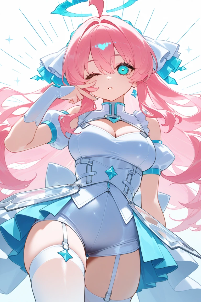 (((edgBunny)))，edgBunny，(((Behind it is a huge rabbit)))，A woman of outstanding figure，Wear a nice miniskirt，jewely，Amazing work，Vitreous luster,clean backdrop，High gloss，blue colors，In pink，cyan colors，red colour