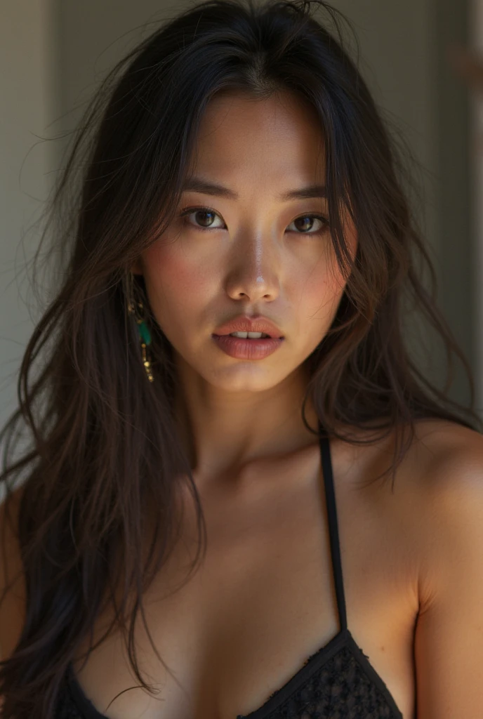 Dark brown hair、Light brown eyes、Japanese actress、 Lady、I am about 40 years old...、(Intricate details:1.2)、(Which is higher???:1.4)、 (Ultra-high resolution:1.2)、Ultra-high resolution、(fine adjustment)、(Detailed facial features)、Hmph、8k resolution、D cup size breasts、Long Hair、Hawaii Beaches、Hawaiian Ocean、Leaning on a beach bed、lying on a beach bed、Palm trees are visible in the background、