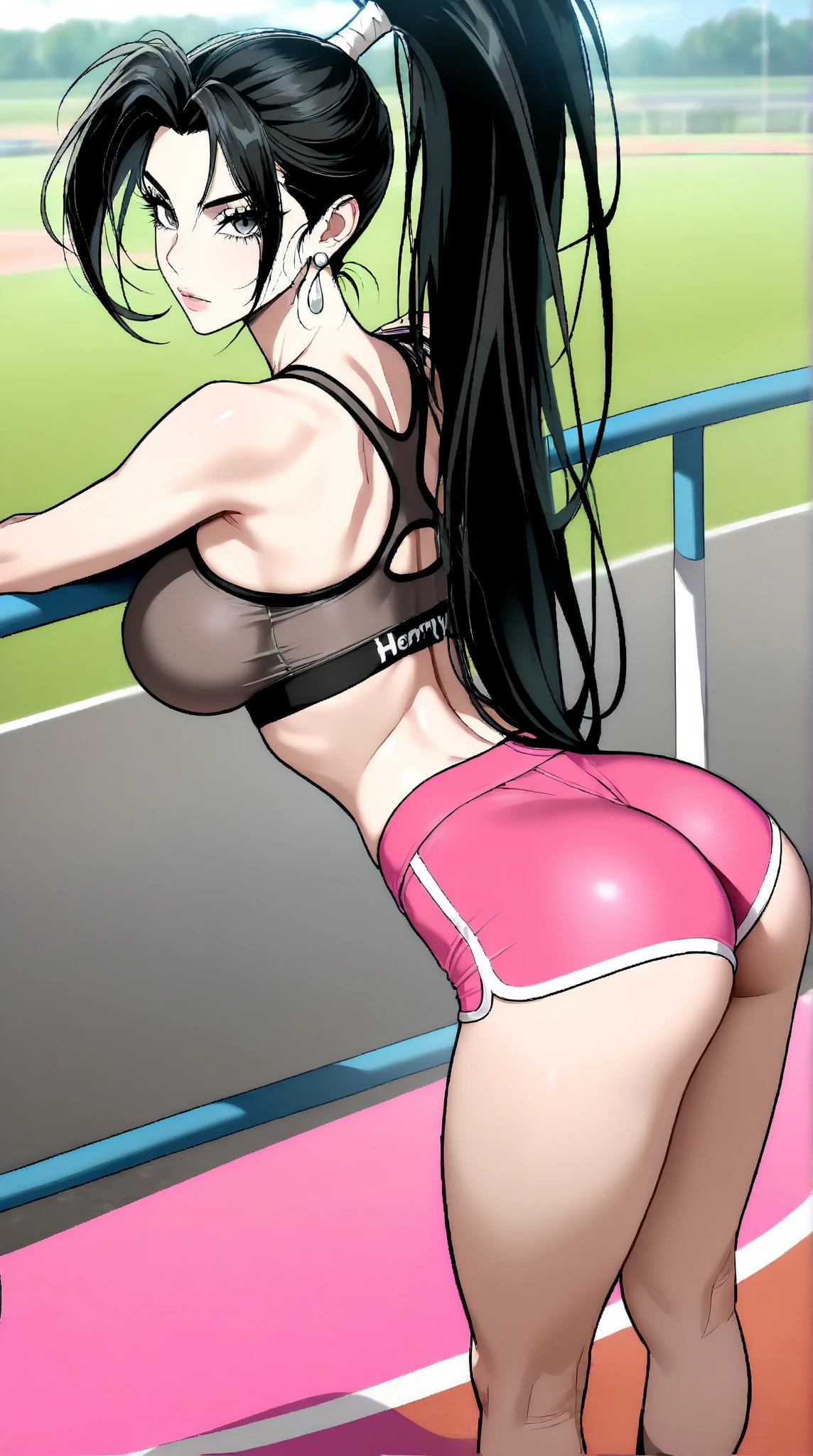 high school girl,black hair,whole body,rhythmic gymnastics,pink leotard,erotic pose,ponytail,open legs
