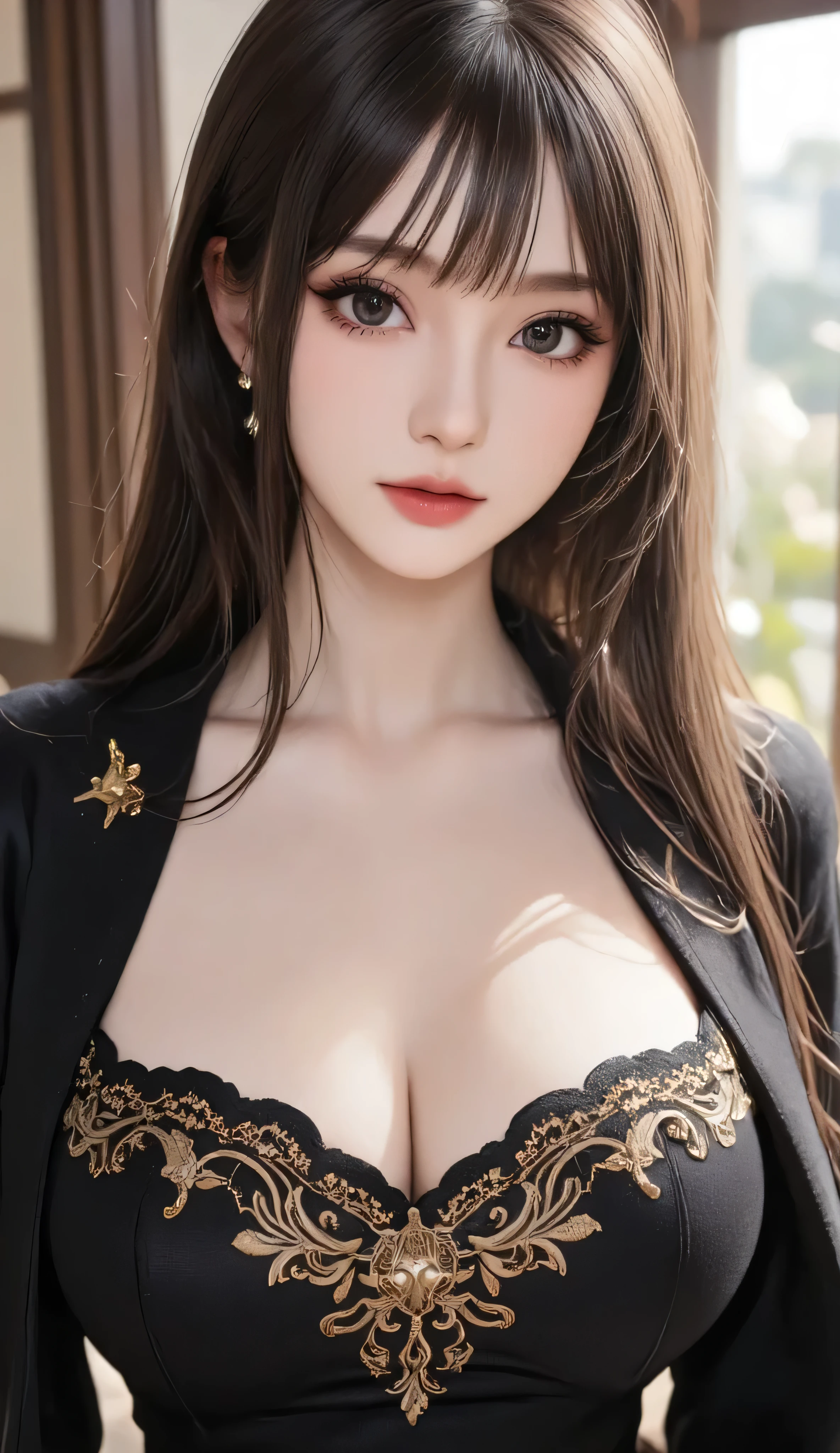 best quality, super fine, 16k, incredibly absurdres, extremely detailed, beautiful woman, amorous and lewd expression, crescent moon eyes, shy smile, superlative body proportion, sparkling mysterious background