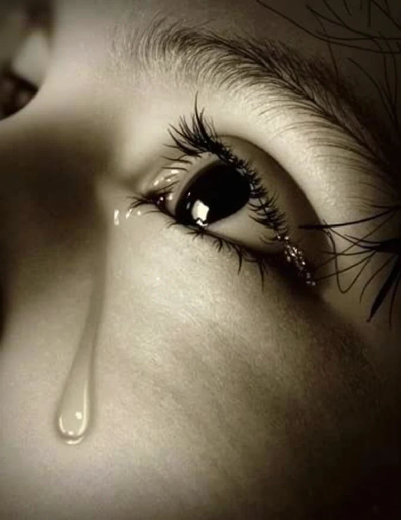 a close up of a child's eye with a tear of water on it, tears dripping from the eyes, crying one single tear, tears drip from the eyes, crying tears, tear drops, tears running down face, sad eyes tears, crying many tears, with tears, tear drop, tears from the eyes, tear, tears in eyes, crying and weeping