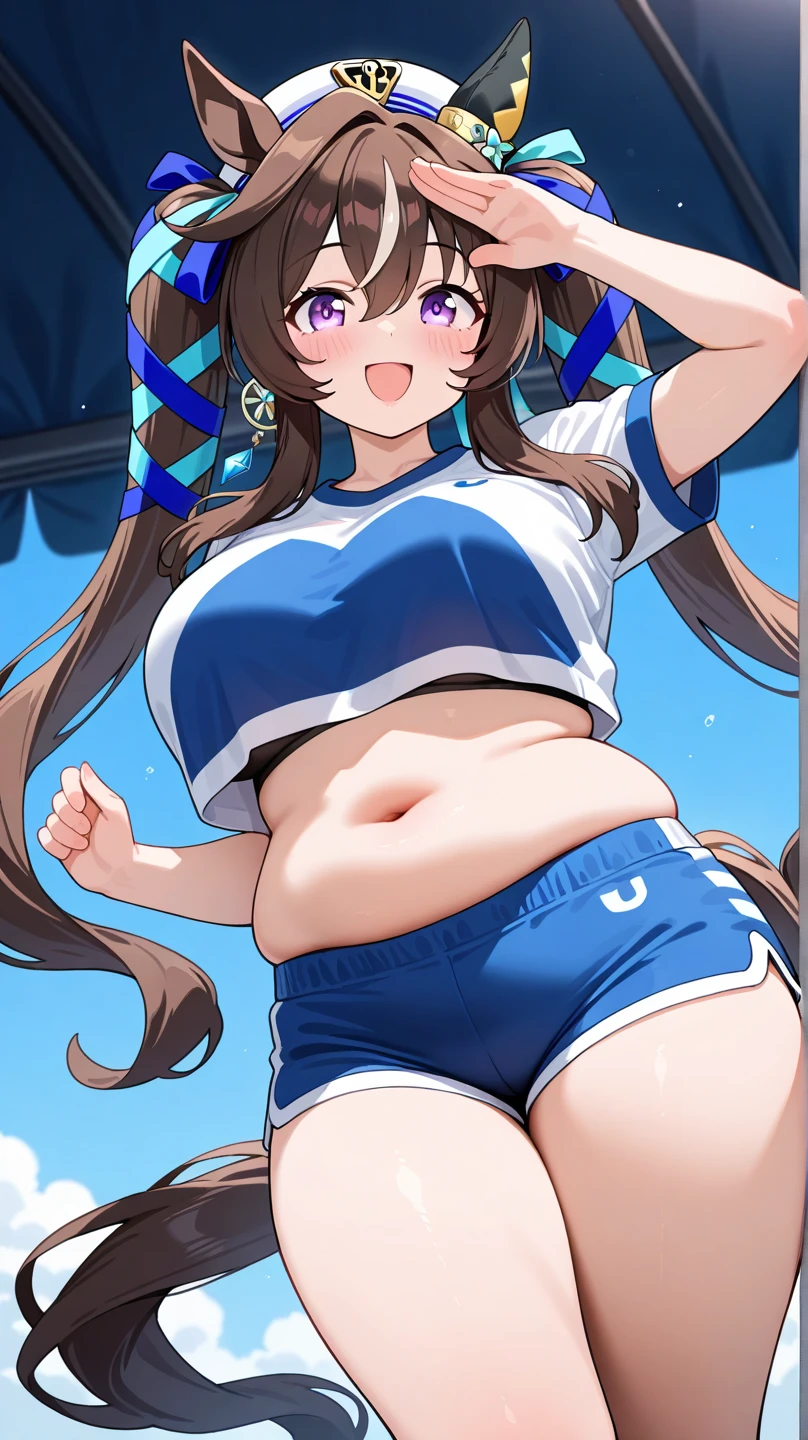 ultra-detailed, masterpiece, best quality, high resolution, female, flashing belly, showing a glimpse of navel a little, wearing a long t-shirt, lifting up shirt a little, from below, looking down on, teasing