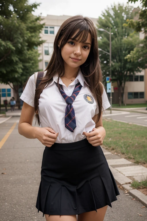 (8K), (of the highest quality: 1.2), (realista), (realista: 1.37), ultra high resolution, 1 chica, lindo, sonrisa, boca cerrada, hermosos detalles, Hermosa nariz, by damp, giant dulcefo, Cerdo, muslos,Auto encaje,Uniforme de estudiante universitario,Sunny day,puedo ver el mar,Sit on a bench in the park,boca abajo,desde arriba,(Simple light brown blazer 1),(dark brown pleated skirt),corbata roja oscura,(The pattern of the skirt and tie is plaid....:1.3)muslosとニーハイタイツにクローズアップwhite breasts out, white nipples out, white tits out, white shirt lift,