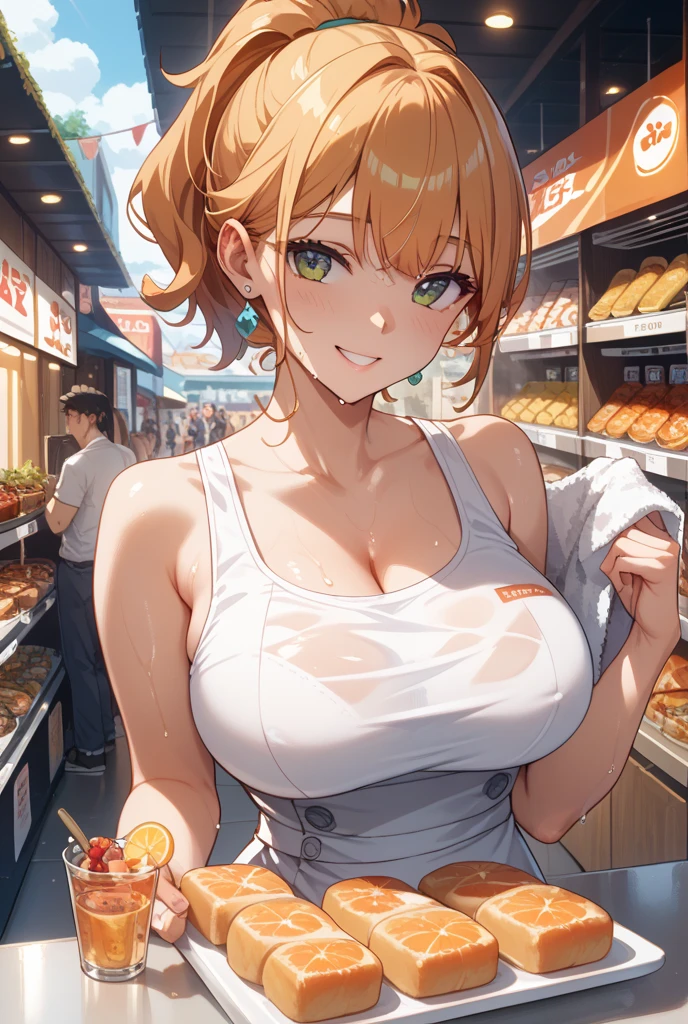 Big Breasts、A bored convenience store clerk、The air conditioner is broken, it's hot, and I'm bare-chested.、A fat dirty old man is watching from the shadows.