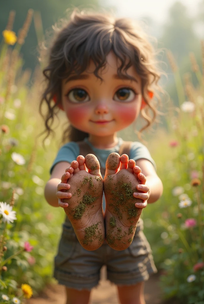 A girl showing her dirty feet