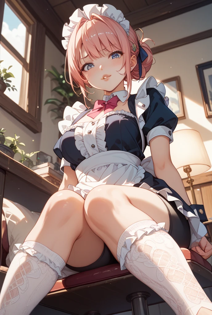 NSFW,Hololive,Minato Aqua,Twin tails,Maid clothes,High-quality lingerie,Embarrassed,blush,Mansion,Office,(Perfect hands),(Perfect Anatomy),(masterpiece),(highest quality),One man,being molested by a man,A man is touching my buttocks,I feel pleasure