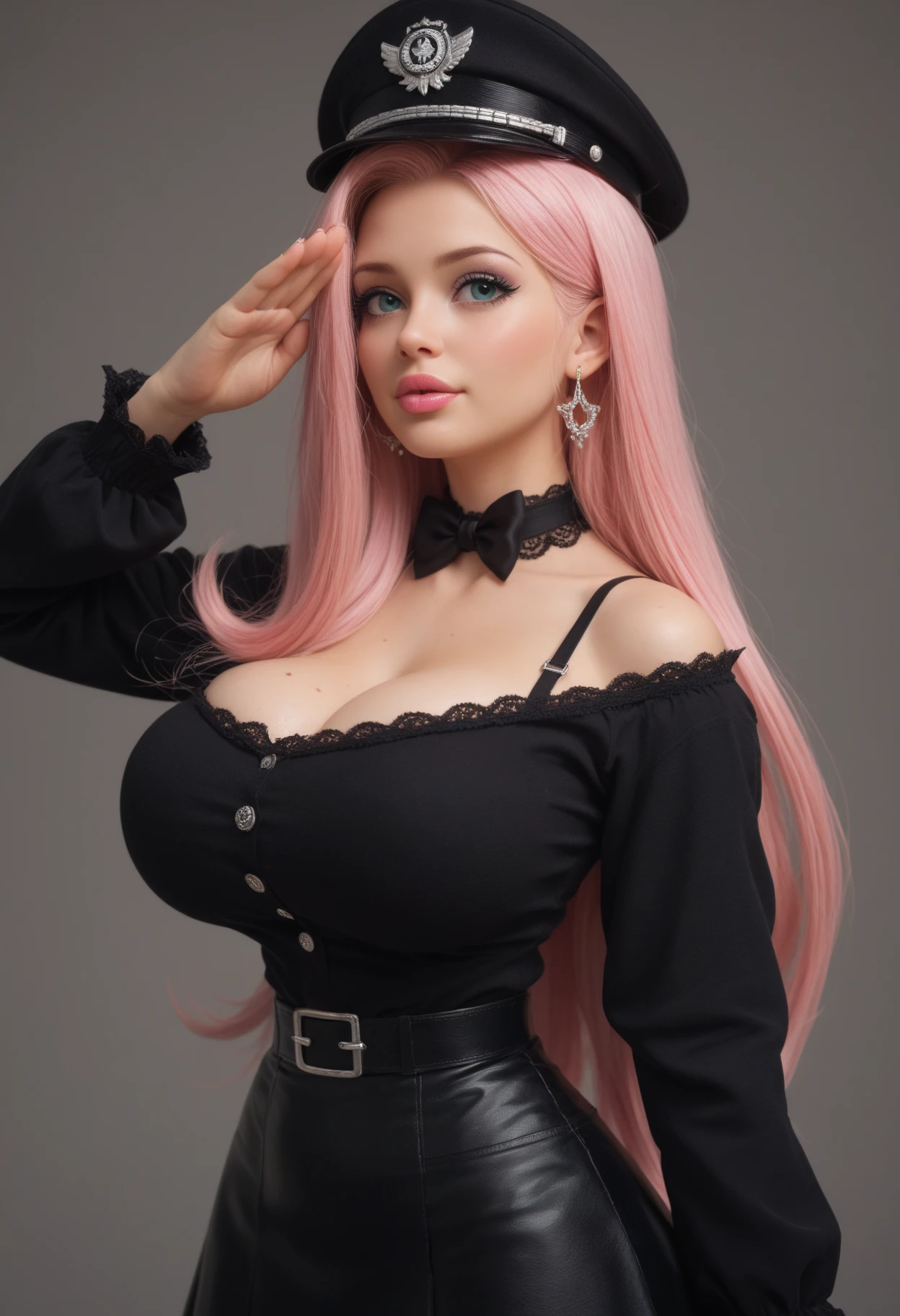 hot Elegant sexy Lady with very cute face , (((very very detale face))) , beutiful eyes , (((detale eyes))) very long eye lashes , pink makeup , ((giantic breasts)) , in Long Black Dress and Hat. Fashion Woman in evening Luxury Gown with Slit over White. Mysterious Beautiful Girl showing Sexy Leg in Flying Skirt stock photo