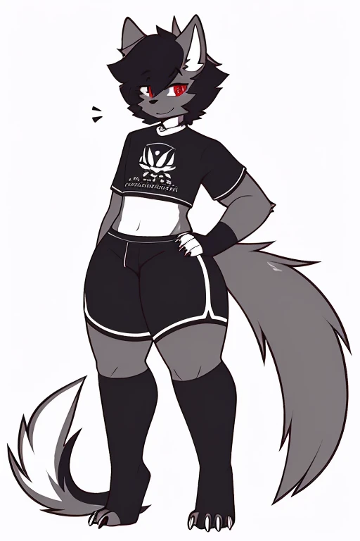 solo, shark, colorful design, choker, femboy, feminine male, hair highlights, wearing short shorts, black hair, sexy pose, thigh thighs, curvy figure, perfect anatomy, masterpiece, sexy pose, long hair, bangs, tattoos, thick thighs, wide hips , flawless, amazing shading, full body, detailed hands, detailed eyes, detailed face, detailed arms,anthro, (detailed:1.5), great character design, character concept, by zackary911, by whitecastle, by 0r0ch1, by notglacier, by alexandr_ys, solo, centered, character focus, masterpiece, 8k, standing, wearing crop top, jacket
