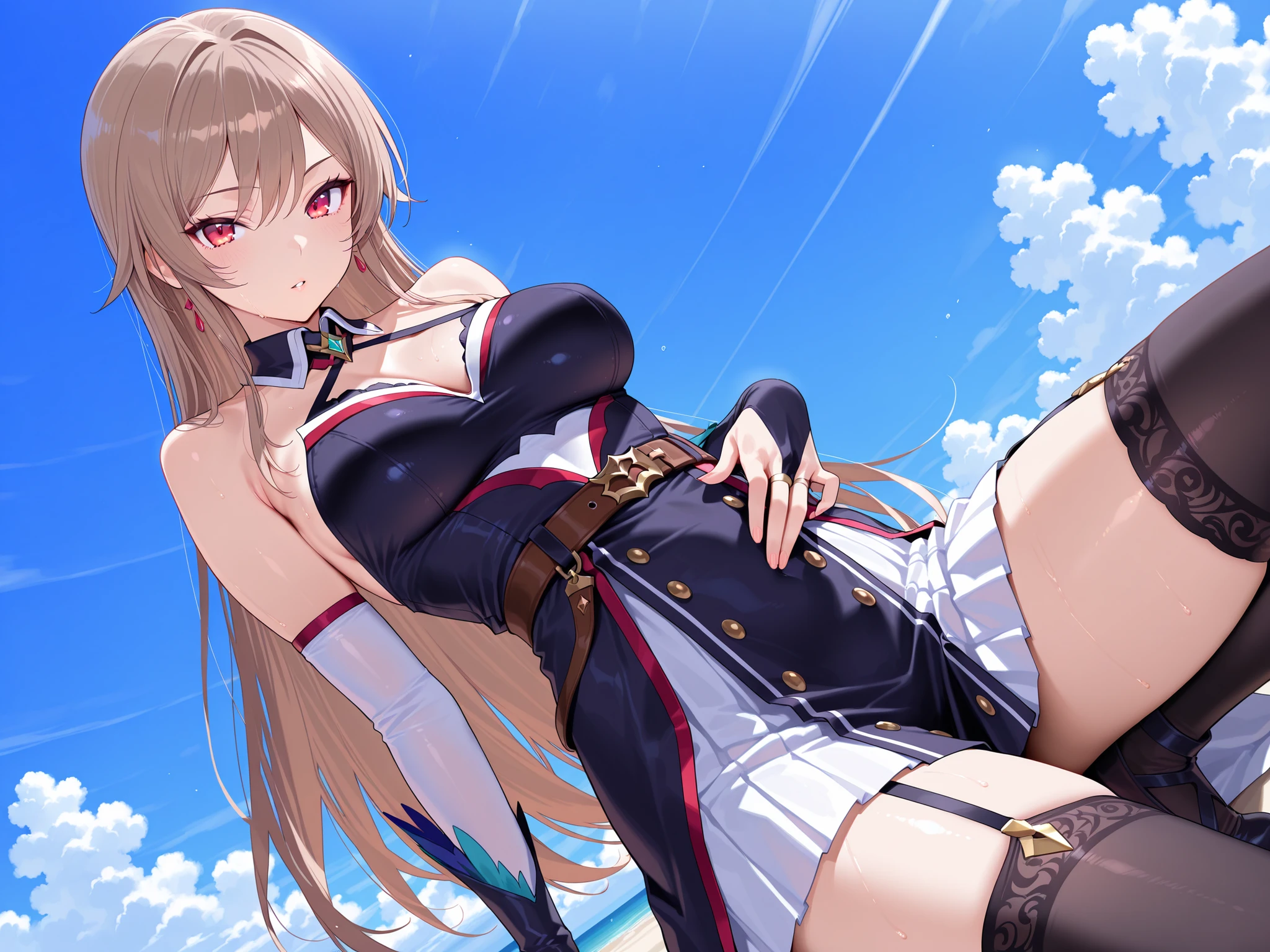 Teishia, Asuna, Asuna_\(star\), 1 of 1 girls, (Sexy pose:1.4), Fantasy, High Resolution, Looking_Away, Looking_To_of_~ side, original, Genuine, (exciting), Wind view, close_superior, superiorper_body, smile, alone, (Pottle King: 1.2), Long Hair, (big:1.3), Watch Viewer, smile, Open your mouth, bangs, Fine grain, Beautiful background, Place your hand on your chest, Orange Hair, (Spread your legs: 1.3), Thighs, gloves, dress, (cleavage: 1.4), Exposing shoulders, Brown eyes, very long hair, Are standing, (whole body: 1.5), White gloves, White Thighs, Wind, White Armor, Couple, Browsing Caution, Ocean, Explosives Box,penis,Dick,naked