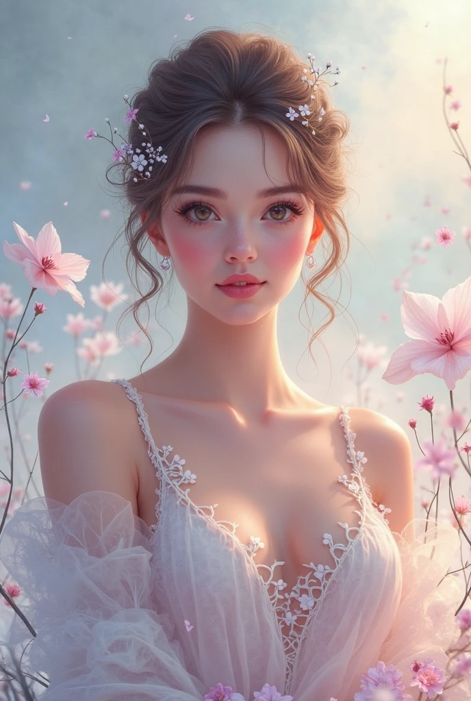 Trabajo de alta calidad,obras realistas,Super premium graphics,8K HD CG funciona,high quality graphics,Exquisite and high-definition CG works.,10x pixels,Detalles ultrafinos:1.1,Advanced technical details:1.1Realistic photo effects,Indoor lighting effects.:1.5,luz suave natural:1.5. efecto de luz(Efectos de luz virtuales:1.8),Ultra high resolution,vestido brillante,pelo largo cobrizo,cabello plateado,pelo transparente,cabello muy detallado(Detalles de cabello de calidad.:1.1)ojos claros,Double eyelids look good.,Maquillaje de ojos afilado, Create exquisite eyelash makeup, cejas finas, ojos ultra detallados,una nariz alta, preciosos labios rojos, mejillas rosadas, Con delicado maquillaje en su rostro. , cara bonita, The shape of the face is perfectly proportioned.,(Detalles faciales avanzados:1.1) NSFW masterpiece photography capturing the essence of a dream experienced by an amazing young Caucasian woman., cara perfecta, hermosa y detallada, poros de la piel realistas, ojos claros y agudos, (nipple slip), Vestido transparente y revelador., envuelta en zarcillos de humo que se transforman en mariposas surrealistas a su alrededor, in dream, It is located in a fantastic landscape full of vibrant colors and surreal elements., The atmosphere is dreamy and ethereal., con suaves luces brillantes iluminando la escena, La joven se muestra segura y radiante., surrounded by symbols of her aspirations and inner strength, The overall mood of the image should evoke a sense of wonder., empoderamiento, y posibilidades ilimitadas, complex lighting, luz de llanta, (viento:1.3), ,obra de arte de mujeres,Full length dressing video,Realism,incredible cleavage,Mis ojos estan muy brillantes hoy