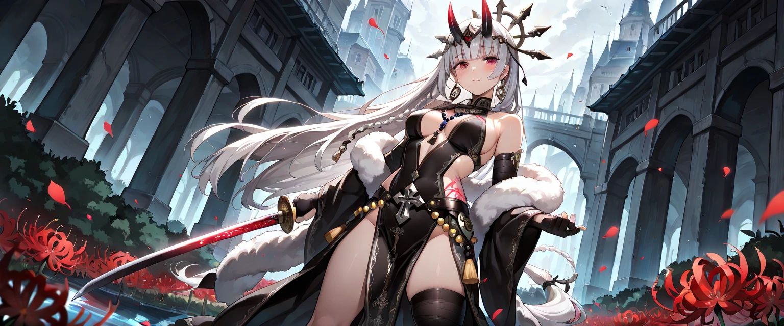 1girl,(((Highest quality、Masterpiece、Official Art、The best dynamic composition、超detailed)))、Anime Style、Perfect physique、The coolest pose、Cute Grim Reaper、Death&#39;s scythe is red and black、detailedな彫刻、Black hooded cloak、Super huge、detailed、In the middle of swinging down a scythe with both hands、