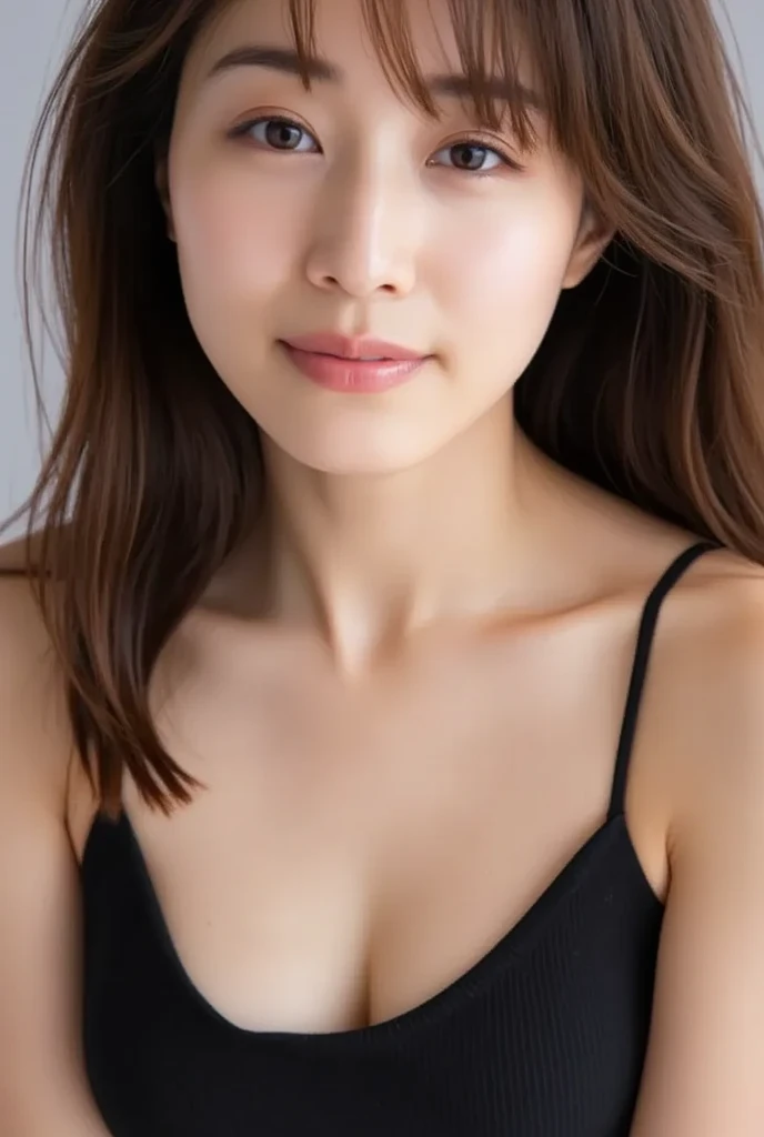 ((Best picture quality, 8K, tmasterpiece:1.3)), 1girll, Beautiful woman with slender abs:1.3, (Casual hairstyle, :1.2), Pink low-cut bra，Super large，The skin is very white，Ultra-fine face, A detailed eye, 二重まぶた，ssmile。Take pictures in cute poses，The figure is very bad，tiny small waist，Super big breasts，Close-up，Close-up chest，White-skinned，The background is casual，Close-up Shot Shot