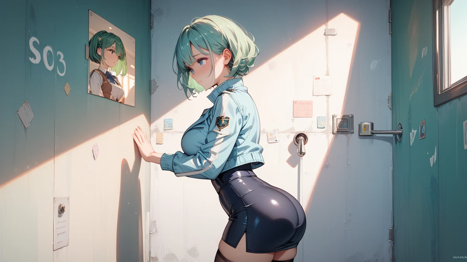 (Super detailed、Ultra-high resolution、Detailed Background)、((Flat Color))、((colorful))、((浮かぶcolorfulな水))、One female secretary in the office、body paint、Pop tattoo on the butt、Big Breasts、Sexy Random Pose、Angle from behind、Beautiful ass、Buttocks up、
(Medium Hair、Silver Hair、hair ornaments、Glasses)、Beautiful blue eyes、Beautiful red lip、(blouse、Black Micro Mini Skirt、choker)、TWICE's Tzuyu' on pause、(fun、smile、A rich expression)