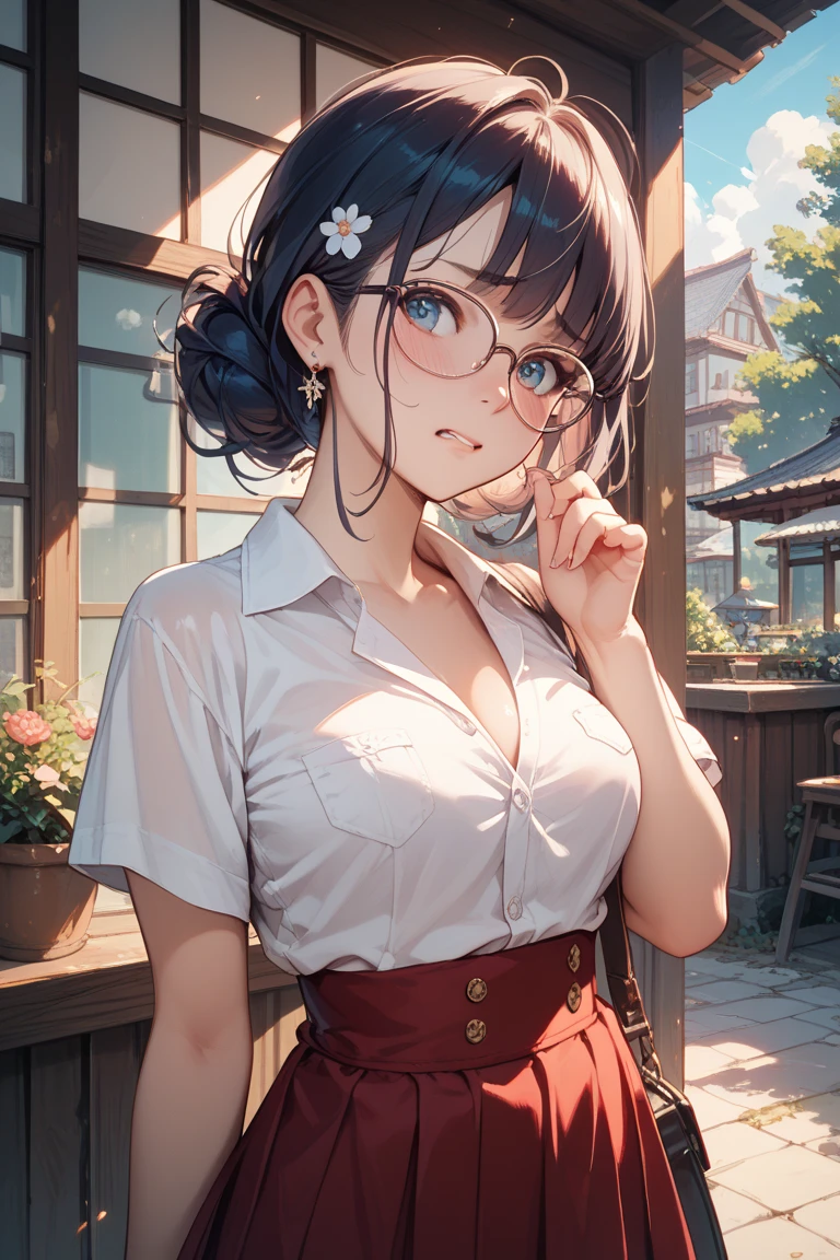 ((( character : ager : Tzuyu : nerd : fit body : braided hair : glasses : : sitting ))) /photography of a 20yo woman, perfect face, masterpiece, bra, underwear, white_bra, white_panties