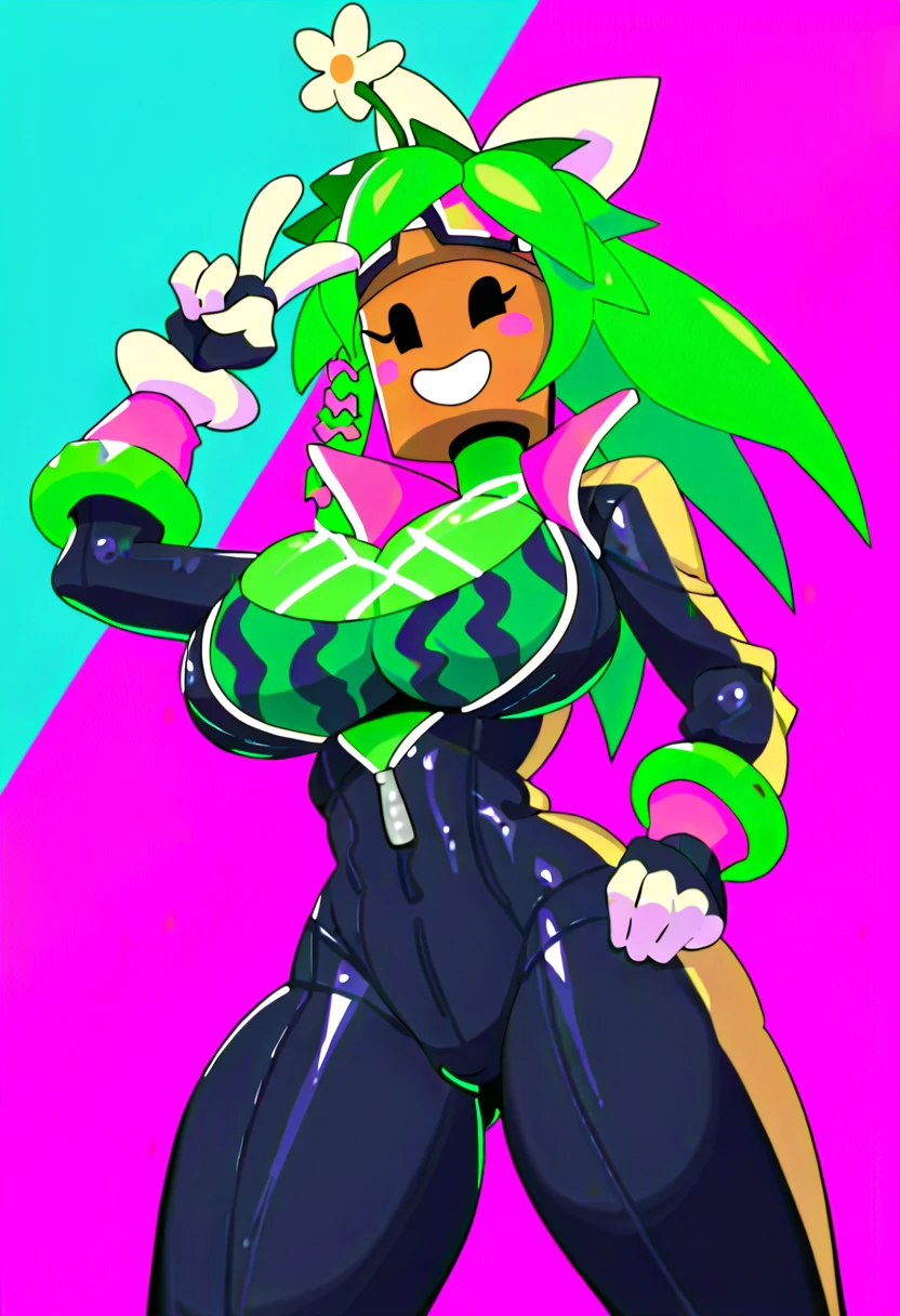 kanna blaster master, flora fauna, female, (flat chest, fully clothed)