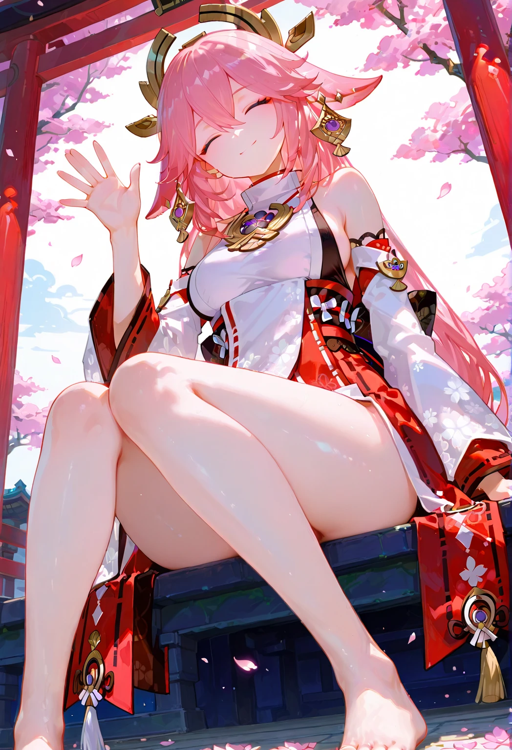 ultra-detailed,(best quality),((masterpiece)),(highres),original,extremely detailed 8K wallpaper,(an extremely delicate and beautiful),
anime,
1girl,absurdly long hair,long hair,pink hair,solo,very long hair,barefoot,looking at viewer,pink eyes,hair ornament,breasts,branch,bangs,full body,elysia (honkai impact),dress,smile,cleavage,flower,sitting,closed mouth,chinese clothes,long sleeves,hair stick,large breasts,
cloudy-sky river forest tree sunset from-side from-above expressionless smile,
<lora:elysia(é£å):0.8>,