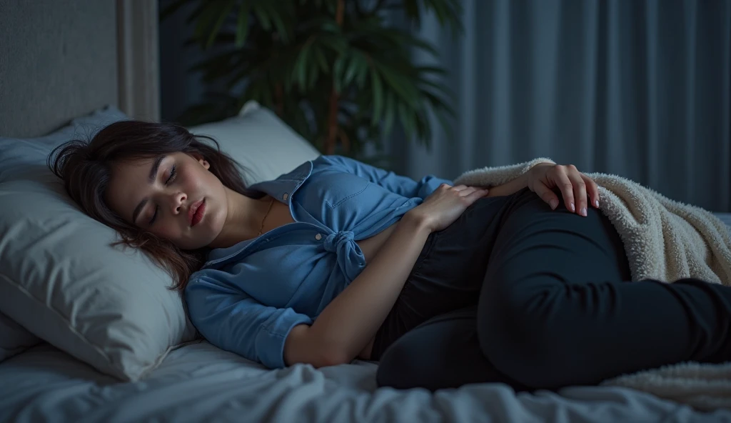 Young lady side sleep casual fashion