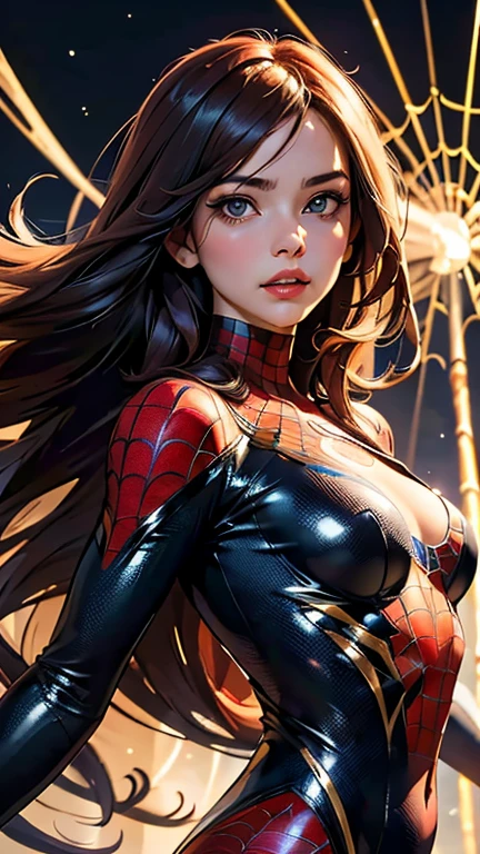 (best quality, masterpiece, colorful, dynamic angle, highest detailed) fashion photography of cute, intense long red hair, \Mary Jane\ in spiderman suit, (ultrahigh resolution textures), in dynamic pose, bokeh, glowing web, (intricate details, hyperdetailed:1.15), detailed, moonlight passing through hair, perfect night, fantasy background, (official art, extreme detailed, highest detailed), HDR+, Full body, naked, pussy view, trimmed hairy pussy, spread legs, low-shot picture, braided hair, perfect eyes, perfect face