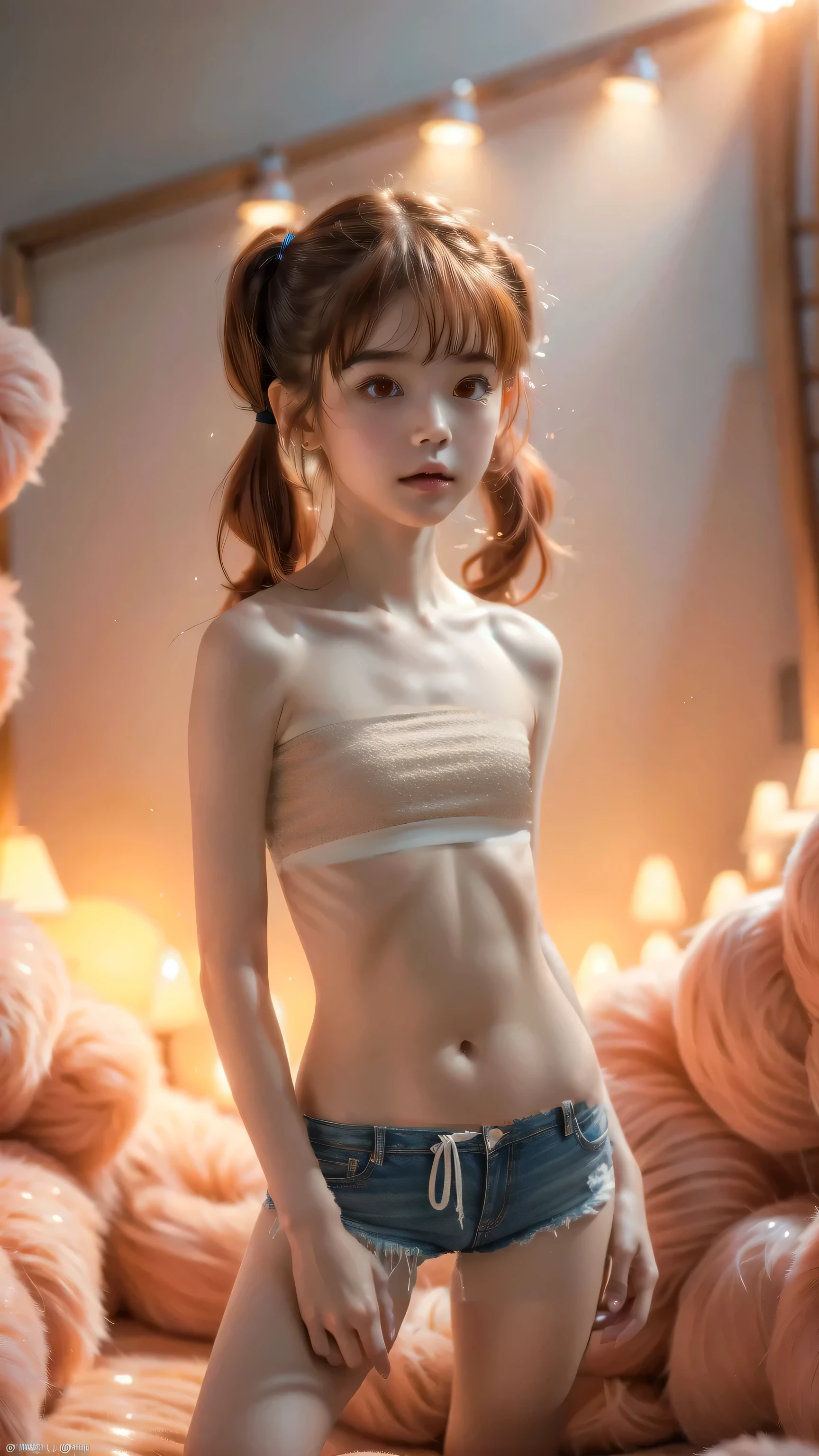 cropped top with detailed textures and shorts