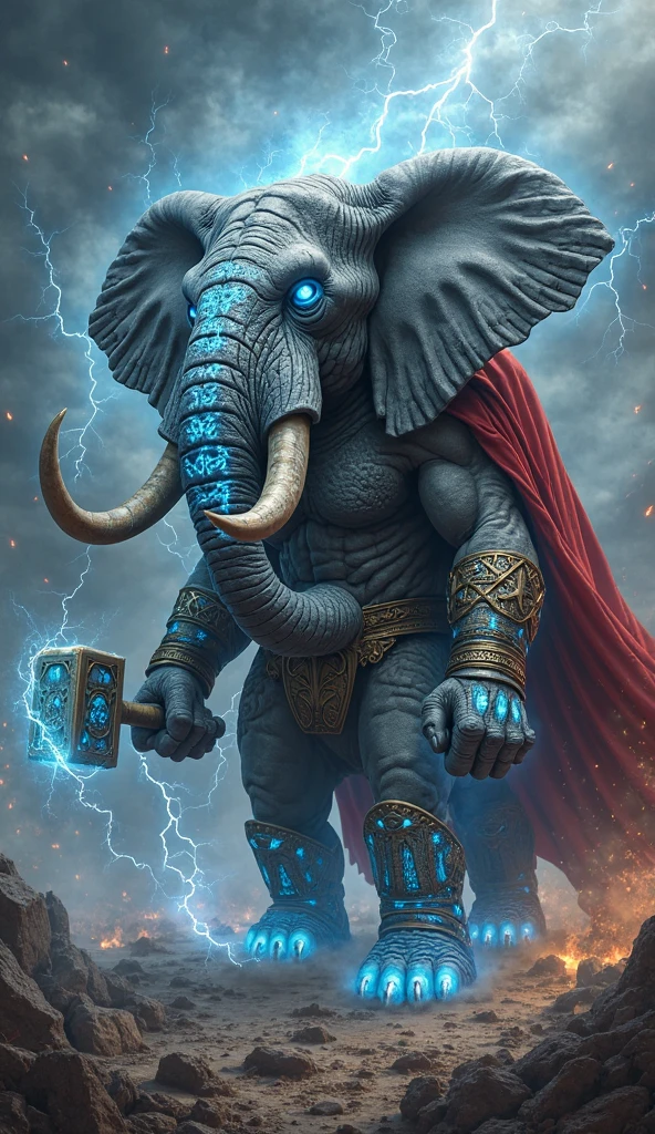 Elephant thor god of thunder with hammer