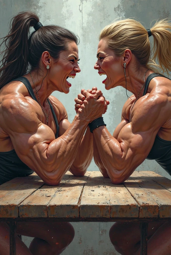 (2 girls body builders:1.6), ((masterpiece)), best quality, ultra-detailed:1.7, finely detail, high resolution:1.6, perfect dynamic composition, beautiful detailed faces:1.77, blonde babes:1.88, perfect red lipstick, perfect makeup:1.8, short denim bikini , large breasts:1.4, lovely look:1.7, gorgeous face:1.6, defined muscles:1.4, beautiful faces:1.8, alessandra ambrossio, izabel goulart, Kate Upton, Gigi Hadid, candice swanpoel ,popped out dense veins on muscles:1.8, hyper detailed picture:1.4, 8k resolution: 1.7, flex muscles:1.3, hyper muscular body shape:1.42, photorealistic:1.5, realistic:1.6, face masterpiece:1.74, good and professional lighting on picture:1.38, Ukrainian-Moroccan muscle beauty goddess, masterpiece 22 years old Ariana Grande and as bodybuilders, extremely high resolution, hyper feminine beauty , hyper realistic texture , extra large , hyper muscularity, hyper vascularity, ass of titanium, muscles of steel, ripped body shape, ripped sexy ass with bikini, muscular ass , topless, kissing, good face details, hyper face detailing, doing sex, super romantic moment, hyper romantic, romantic kiss, nude females, perfect symmetrical face, sexy french kiss with tongues, serious muscle posing