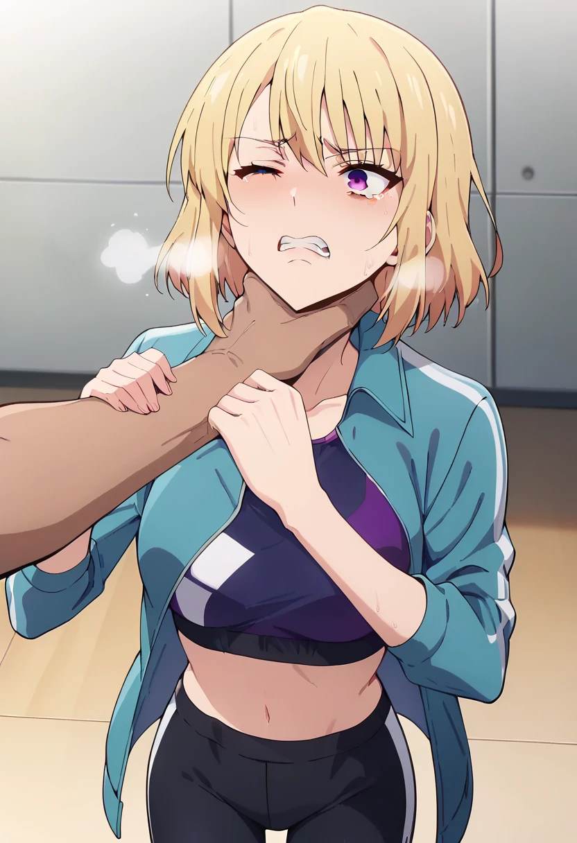 nsfw:1.2,prison,blonde,Braid,blue eyes,Big Breasts,blush,Sweat,Sloppy face,light purple leotard,Super High Leg Cut,barefoot,Face down,Lying down,Sticking out tongue,saliva,looks happy,tickle,joy,shy,tears,Ahegao:1.5,Overflowing Sex Fluids、((vagina、SEX、1 Strong Man))、Penis insertion、Dynamic pose、Roll one&#39;s eyes、Nipple protrusionissionary position, spread legs:1.5, legs up:1.2))、bangs、((Lying on your back:1.5))、Hair pulling、Hair being grabbed