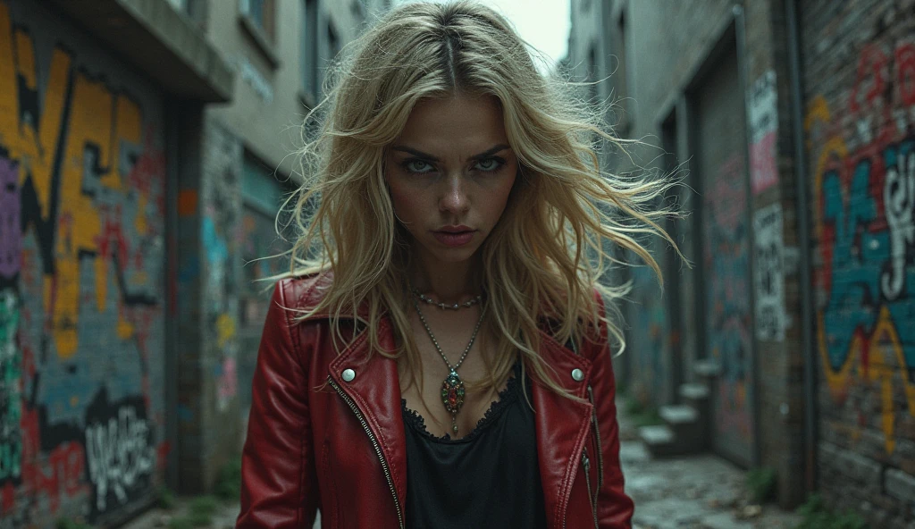 A half body, portrait of 3 girls German children long platinum blonde hair of 12 years, red leather jackets, holding in their hands a cross, background of chains, chain, more chains, many chains, , red, red fire, many background flames.