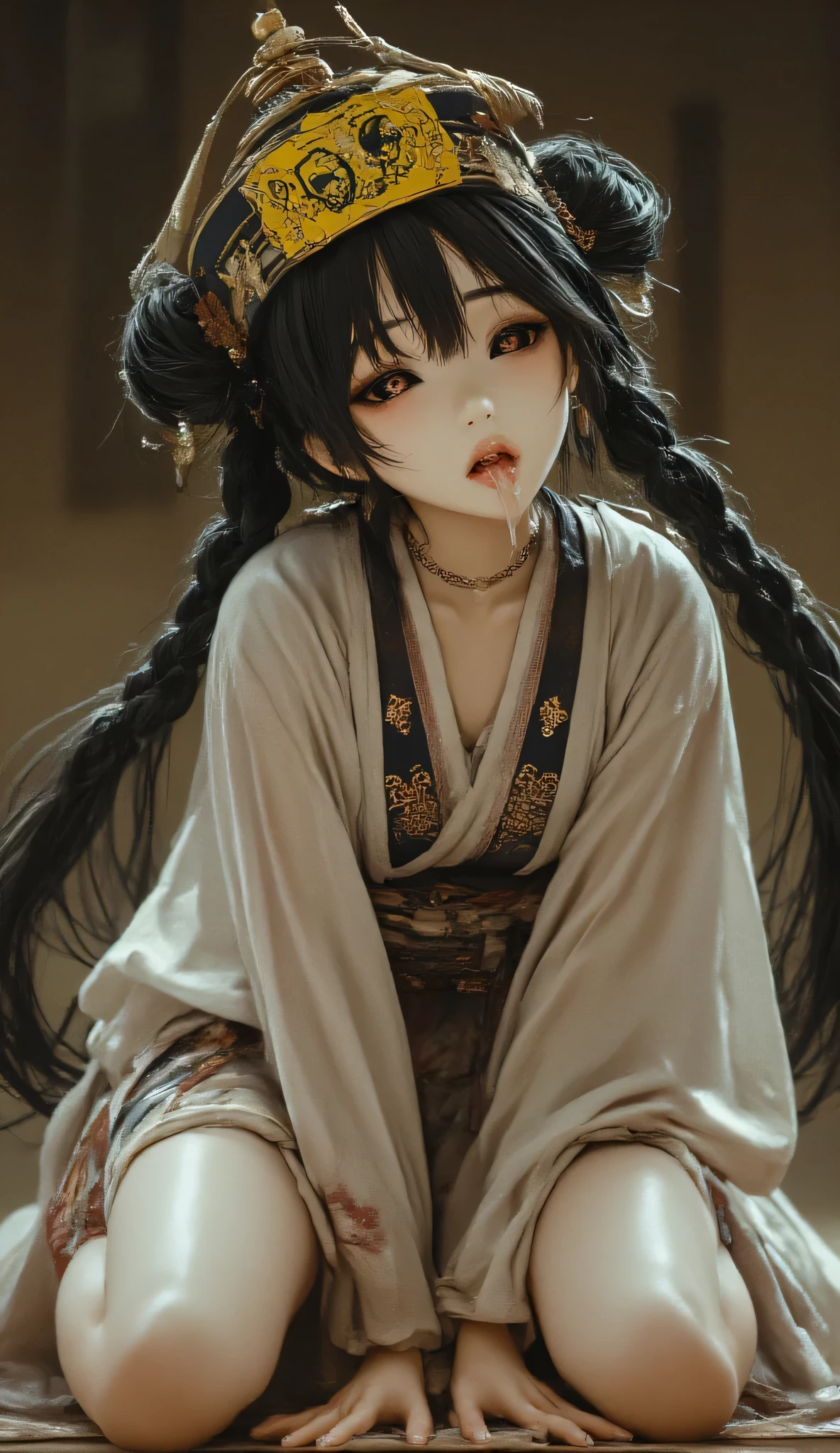 Add long black hair to the girl,Hanfu girl hairstyle