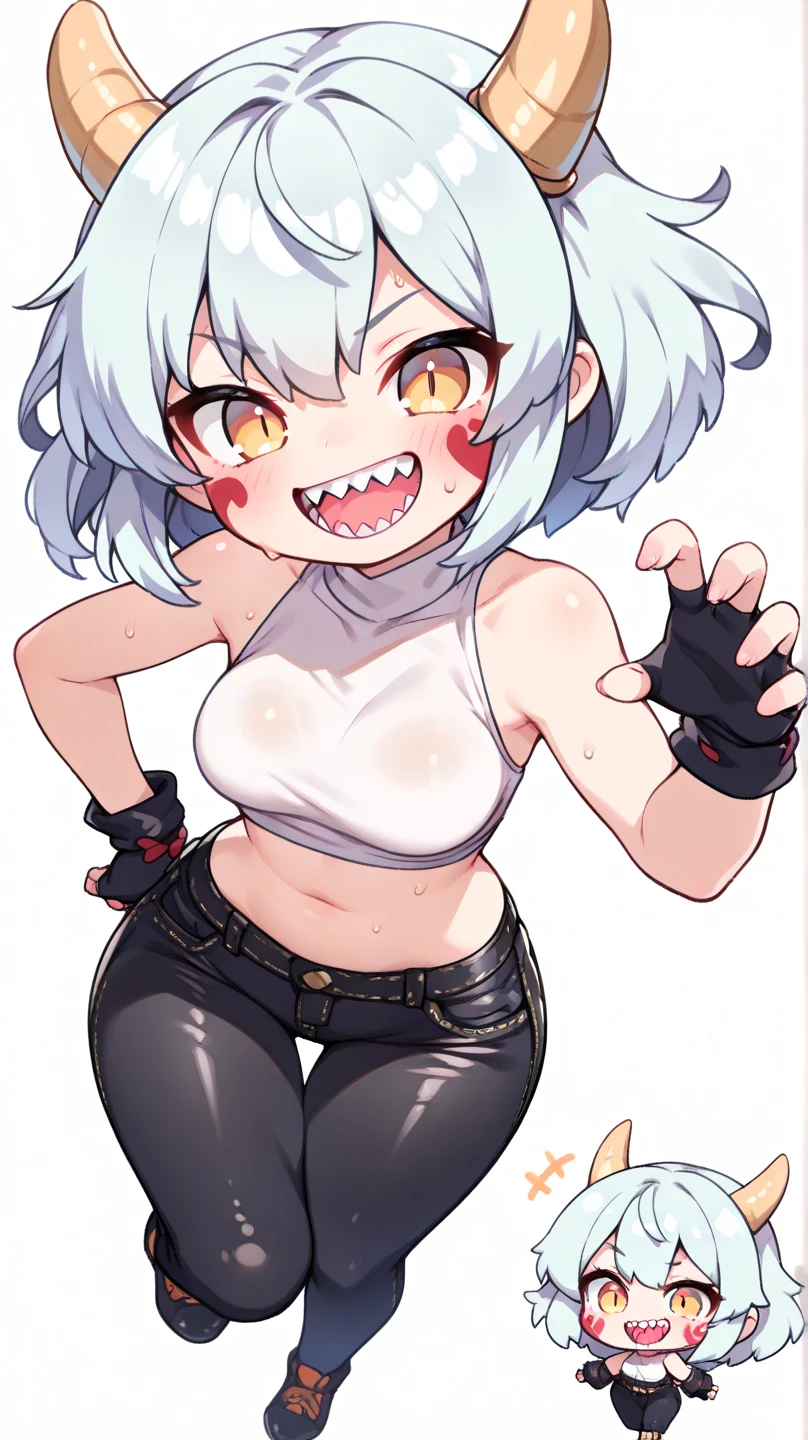 score_9, score_8_up, BREAK,  masterpiece, best quality, very aesthetic, absurdres, newest,1girl,(close-up of face:1.2), (covered_nipples), ahegao, tongue_out, rolling_eyes, saliva,one hand V gesture,tears in eyes, (1girl, solo), uncensored, perfect body, slim, thigh highs, fingerless gloves, anthro, furry, (bored, crop top, shorts), Loona \(Helluva Boss\), 