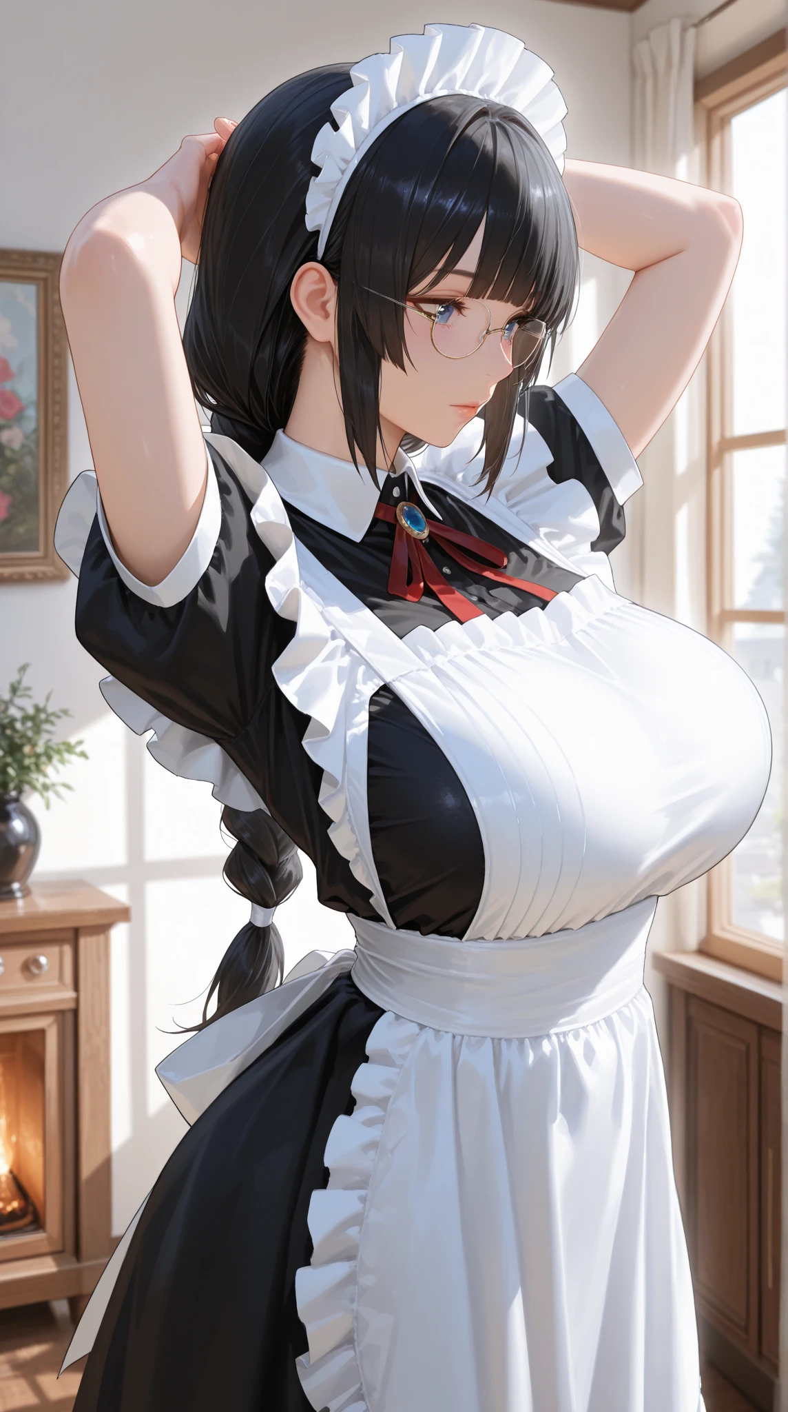 detailed, masterpiece, best quality,
1girl, 

narrow waist, huge breasts, wide hips, huge ass, thick thighs, 

shinomiya kaguya,  from below, smug,