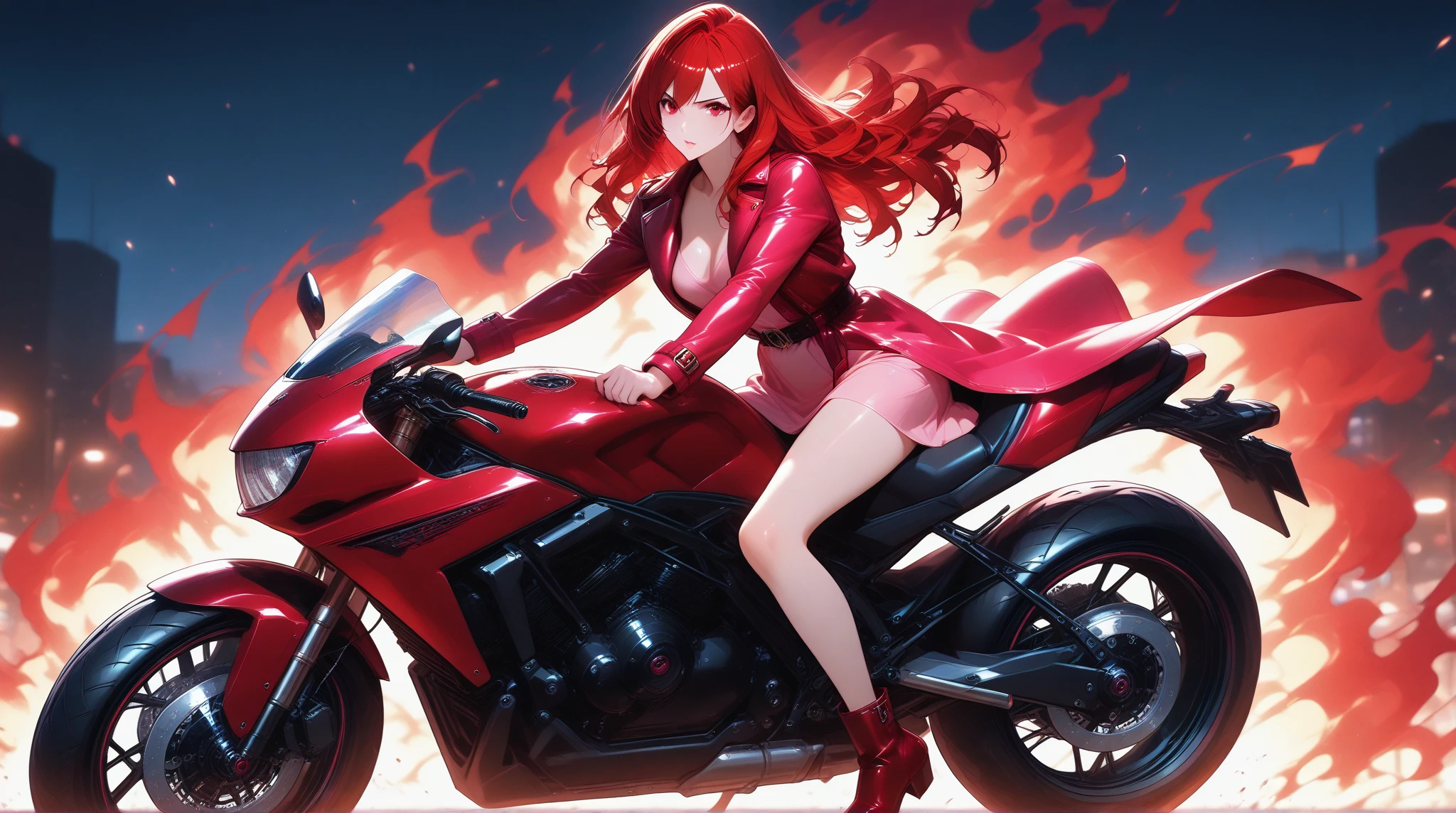 masterpiece,high quality,
1girl,(bikini:1.2),looking at viewer,
sidesliding,
from side,
side sliding,bigscooter,riding,slide,drift,tire,smoke,glowing,
city,road,cityscape,building,street,night,sky,city lights,