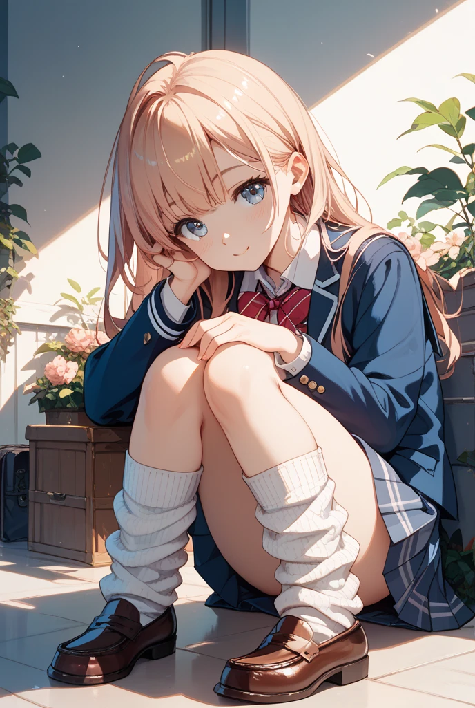 (in 8K, Raw photography, Best Quality, masutepiece: 1.2), high-definition RAW color photography, Professional Photography, Cinematic Light, (animesque:1.2), (1womanl), (colourful hair, waved hair), (Highest Quality:1.2), Wet body, Glossy lips, Smile, 鎖骨, Pretty face, (The face is small), Beautiful eyes, long eyelashes, slenderbody, beautiful thigh expression, hi-school girl, high-school uniform, a sailor suit, ((wearing stockings)), (((FULL BODYSHOT))),((full-face blush)), ((On the platform of the station, sit on a bench)), Realistic, Highly detailed, Photography, masutepiece, High quality, hight resolution, Professional Lighting,