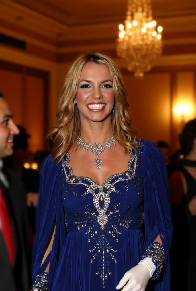 Téa Leoni dressed in sexy translucent colorful dyed clothes and smiling