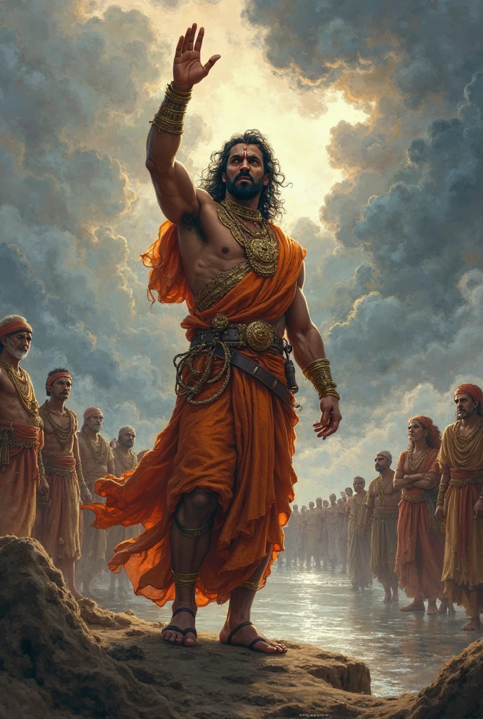 Here’s an image prompt for this powerful conclusion:
"A comic-style depiction of Shakuni in his final moments, reflecting on the devastating cost of his revenge. Shakuni, still wearing his eye patch, is shown in a moment of introspection, surrounded by the desolate remnants of the Kurukshetra battlefield. His face is etched with sorrow and realization, as the weight of his actions becomes clear. Ghostly, translucent images of the Kuru dynasty members and the warriors who fell in the war surround him, symbolizing the lives lost due to his manipulation. The background features a dark, stormy sky with flashes of lightning, symbolizing the turmoil and destruction he caused. The ground beneath him is cracked and barren, mirroring the ruin in his heart. The overall tone is somber and reflective, with a mix of dark and muted colors that emphasize the tragic end of his story and the moral lesson that vengeance ultimately consumes those who seek it."