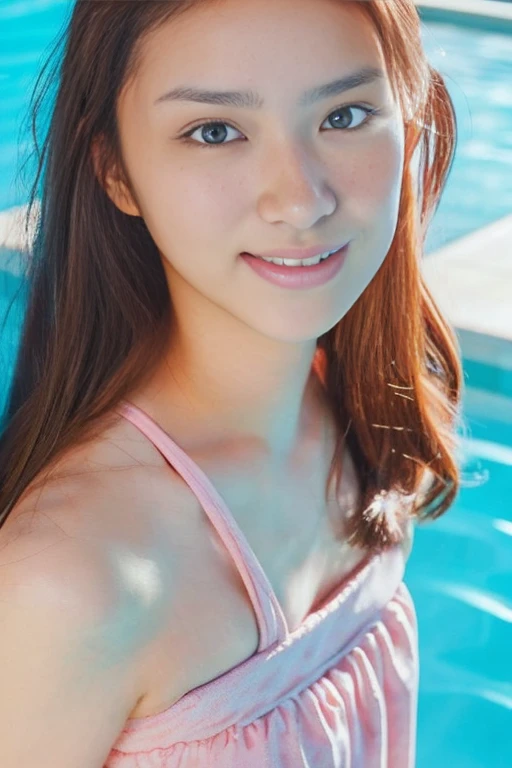 (Best Quality:1.2), 
hight resolution, 
perfect  detail, 
２５A beautiful and cute girl, Great smile、
(maikurobikini:1.1), 
Bikini bottom is a high-leg type, 
long and beautiful legs, (pulling the hands up:1.2)、(underboob:1.3)，