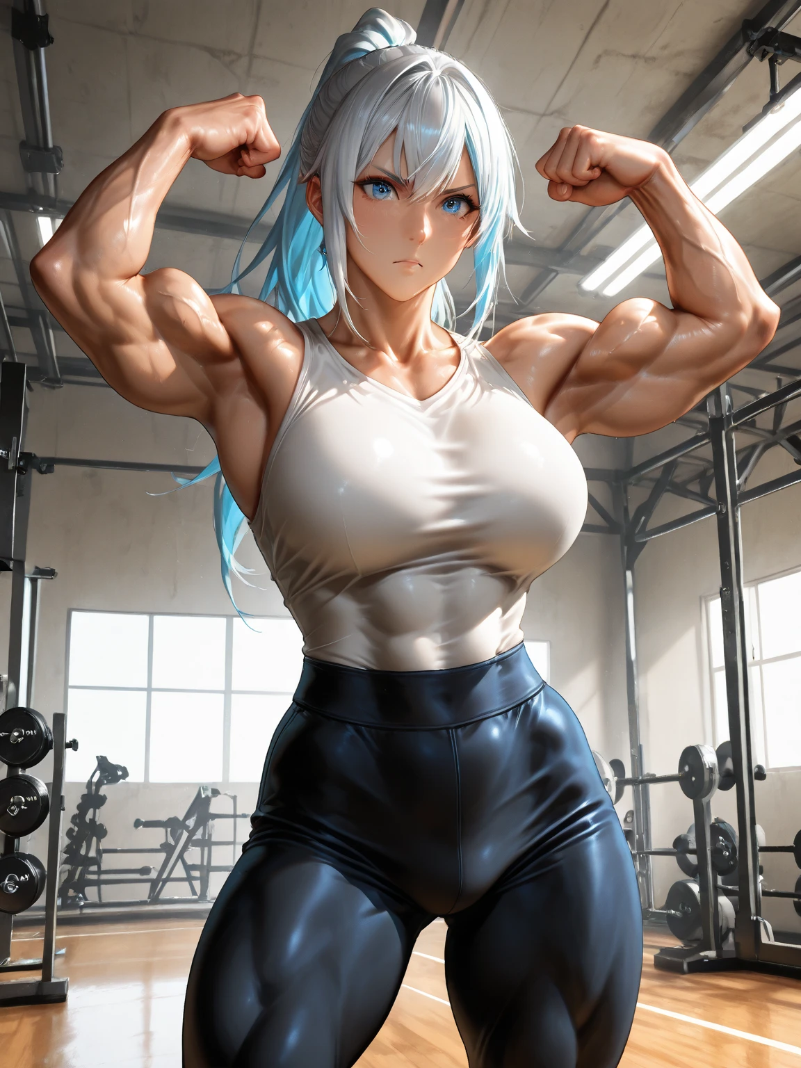bodybuilder, beautiful face, serious face, red, blue eyes, perfect body, healthy body, abdomen, muscular, detailed body structure, all parts are clearly visible, EnvyBetterHands LoCon,