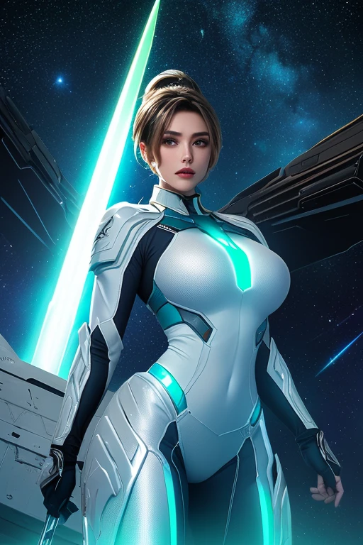 (masterpiece:1.2, Highest quality),(Very detailed),8K,wallpaper,1 female,Mature Woman,48 years old,sentai heroine pink,Muscular,((White metallic squadron suit)),(((Better Hands))),((The background is Galaxy Flash)),Random hairstyle,Random Pause,(((Beautiful female hands,detailed drawing of a hand))),cyber punk,((Beautiful trading cards,gold framed))