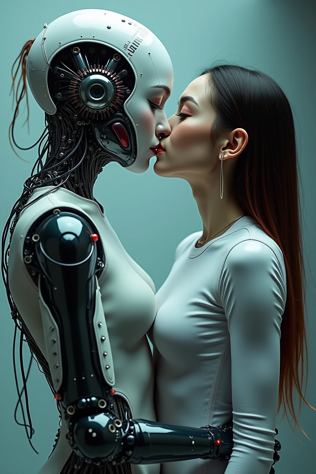 Robot kissing an alien woman