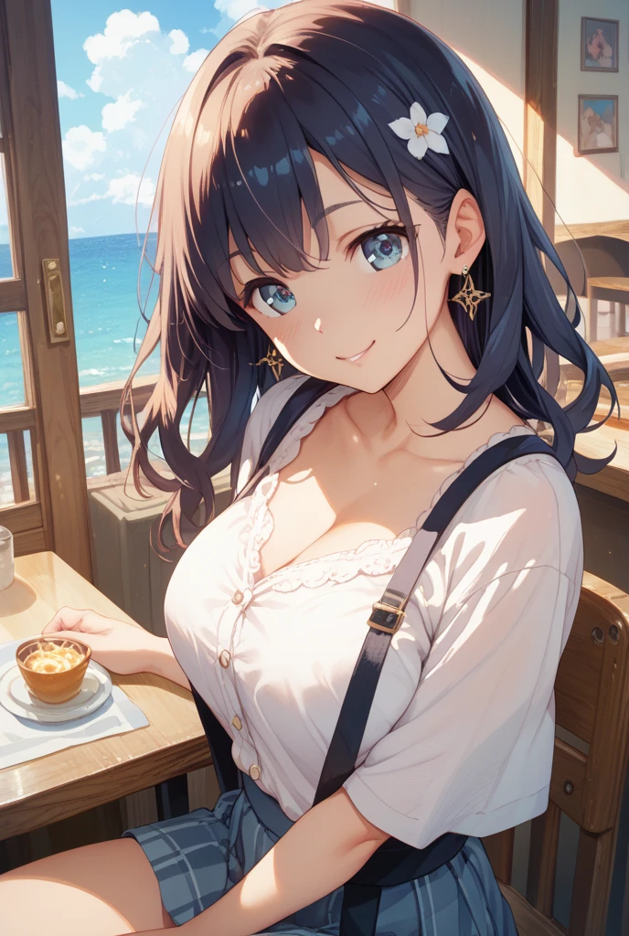 (8k, RAW foto, mejor calidad, (Obra maestra, super high quality, super detailed), anime style paisaje, chica joven, Absoluto, velas escarlatas, girl looking at the sea from the coast, camera looking at the sea, detalles intrincados, sailing ship with velas escarlatas, Una escena de una novela de Alexander Greene. "velas escarlatas" imagen de medio cuerpo, A beautiful women posing for a photograph in an alley, brown ponytail, golpes, risa feliz, blue eyes, Cuerpo magro musculoso, perfect anatomy, Looking to the camera, Time of the day, cielo azul, estilo animado, al aire libre, tendencia en artstation, Oh!, sakimichan muy sensual, con ropa original cuerpo entero, muy realista, extremadamente realista, extremadamente sexy, 8k, 8k extremadamente detallado), (un extremadamente delicado y hermoso), (obra maestra), (mejor calidad: 1.0), (ultra high resolution:1.0)